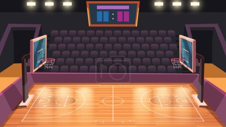 Ilustración de Ilustración de la vista lateral de la cancha de baloncesto brillante en estilo de dibujos animados - Imagen libre de derechos