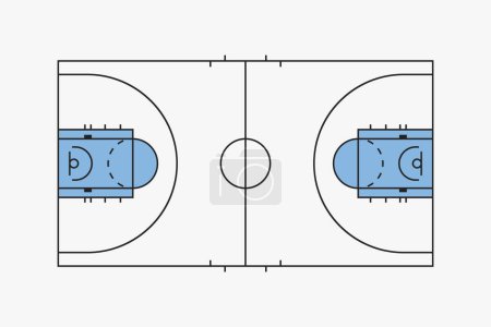 Illustration for Illustration of black silhouette of basketball court lines isolated on white backdrop - Royalty Free Image