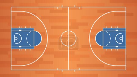 Illustration for Illustration of a basketball court view from top with parquet surface - Royalty Free Image