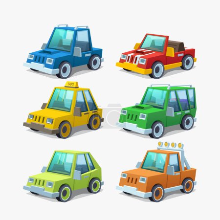Illustration for Illustration of different transparent cars isolated in set on white backdrop - Royalty Free Image