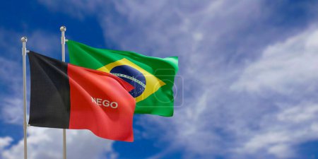 Photo for Official flags of the country Brazil and federal state of Paraiba. Swaying in the wind under the blue sky. 3d rendering - Royalty Free Image