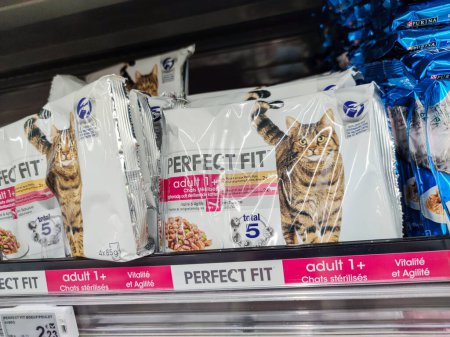 Photo for Surgeres, France - October 17, 2020:Raw of pouches of Perfect Fit cat food in a French Pet Store - Royalty Free Image