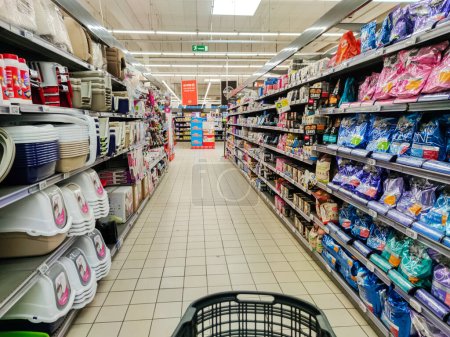 Photo for Puilboreau, France - October 14, 2020:Various Cat Food Aisle in a French Supermarket - Royalty Free Image