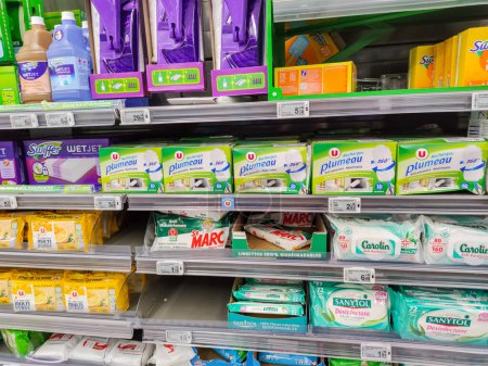Photo for Puilboreau, France - October 14, 2020:Supermarket Aisle with Cleaning Wipes and Disinfectant Products - Royalty Free Image
