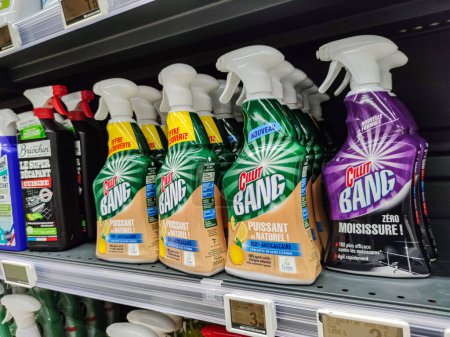 Photo for Puilboreau, France - October 14, 2020:Row of Household Cleaning Product, Cillit Bang, in a French Supermarket - Royalty Free Image