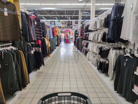Photo for Puilboreau, France - October 14, 2020:General View of the Clothing Section in a French Supermarket - Royalty Free Image