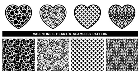 Téléchargez les photos : Heart with circle texture and seamless pattern set. Vector love icon for valentine decor. Flat vector illustration is perfect for sticker, romantic banner, valentine greeting card, gift certificate - en image libre de droit