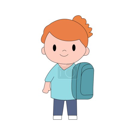 Illustration for Happy smile student girl walk go to school carrying backpack vector doodle children kids illustration. - Royalty Free Image
