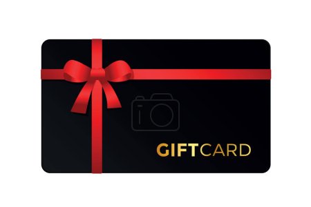 Illustration for Black gift card voucher with red bow isolated on white vector illustration EPS10 - Royalty Free Image
