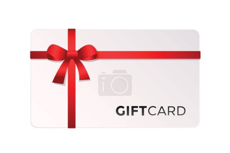 Illustration for White gift card voucher with red bow isolated on white vector illustration EPS10 - Royalty Free Image