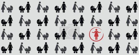 Ilustración de One lonely childless woman in a group of mother with baby pictorgam vector illustration EPS10 - Imagen libre de derechos