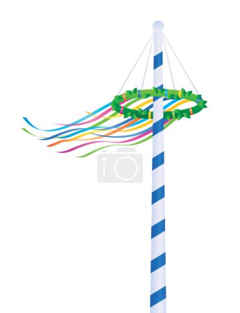 maypole with colorful ribbons isolated on white background vector illustration EPS10