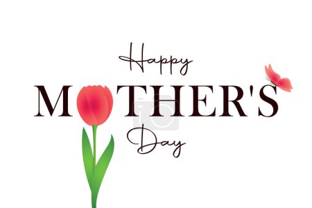 Mothers day typography with red tulip and butterfly vector illustration EPS10