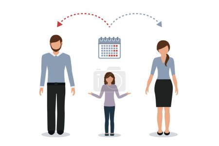 patchwork familia tiempo gestión concepto cuidado de niños padres divorciados vector ilustración EPS10
