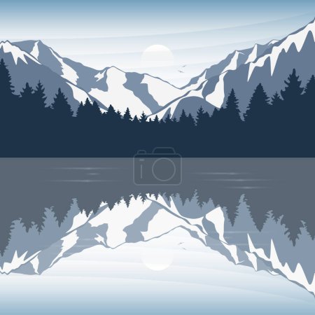Ilustración de Aventura en montaña nevada y bosque naturaleza paisaje vector ilustración EPS10 - Imagen libre de derechos