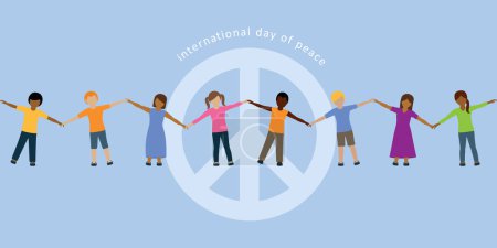 children of different skin color holding hands on international day of peace vector illustration EPS10