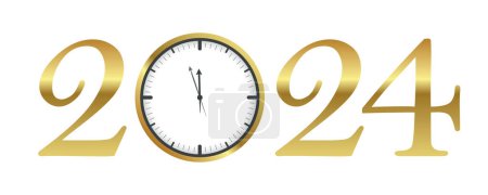 Illustration for Clock shortly before 2024 new year gold typography vector illustration EPS10 - Royalty Free Image