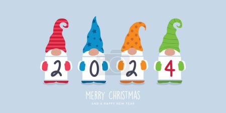 Téléchargez les illustrations : Noël et nouvelle carte de vœux de l'année 2024 illustration vectorielle naine de Noël mignon EPS10 - en licence libre de droit