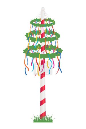 maypole with colorful ribbons isolated vector illustration