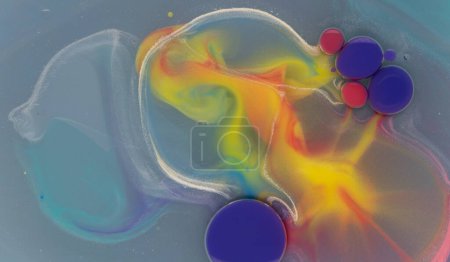 A close-up photograph showcasing a mesmerizing array of colorful bubbles suspended in a liquid medium, creating a stunning abstract composition. The bubbles exhibit a vibrant spectrum of hues.