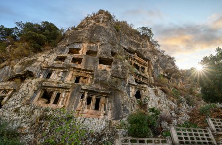 Photo for Amyntas Rock Tombs at ancient Telmessos, in Lycia. Now in the city of Fethiye, Turkey - Royalty Free Image