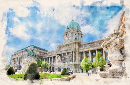 Téléchargez les photos : Château de Buda à Budapest, Hongrie en aquarelle style illustration. - en image libre de droit