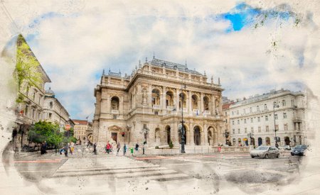 Photo for The Hungarian Royal State Opera House in Budapest, Hungary in watercolor illustration style. - Royalty Free Image