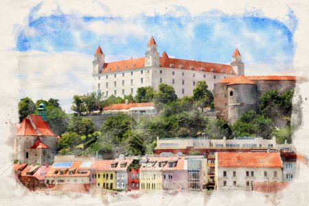 Téléchargez les photos : Château de Bratislava à Bratislava, Slovaquie en aquarelle style illustration - en image libre de droit