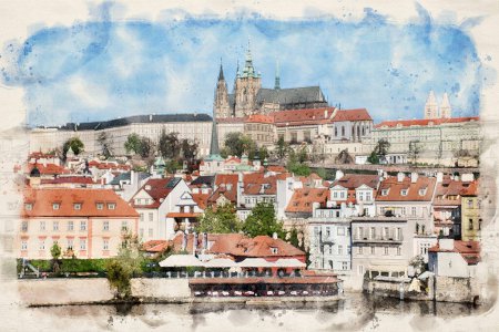 Photo for Prague Castle or Prazsky hrad at Prague, Czech Republic in watercolor illustration style - Royalty Free Image