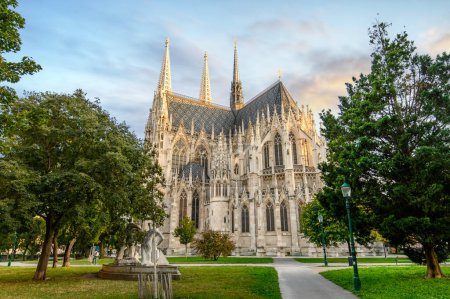 Photo for Votivkirche or Votive Church in Vienna, Austria. Famous Neo-Gothic church on Ringstrasse - second-tallest church in Wien. Church consecrated in 1879 on occasion of Imperial Couple's Silver Wedding. - Royalty Free Image