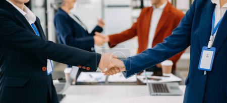 Photo for Business partnership handshake concept.Photo two coworkers handshaking process.Successful deal after great meeting - Royalty Free Image