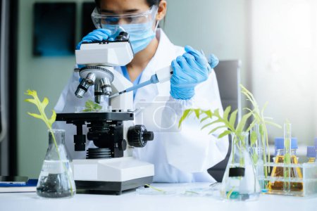 Téléchargez les photos : Biologiste faisant des expériences avec des plantes travaillant dans un laboratoire de biochimie - en image libre de droit