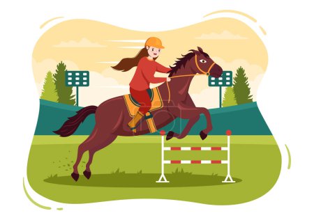 Illustration for Horse Racing Competition in a Racecourse with Equestrian Performance Sport and Rider or Jockeys on Flat Cartoon Hand Drawn Templates Illustration - Royalty Free Image