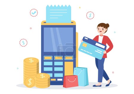 Illustration for Merchant Service of Digital Marketing Strategy with People Referral Business and Earn Money Online in Flat Cartoon Hand Drawn Templates Illustration - Royalty Free Image