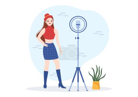 Illustration for Celebrity Influencer with Posts on Internet for Advertising Marketing, Daily Life or Endorse in Flat Cartoon Hand Drawn Templates Illustration - Royalty Free Image
