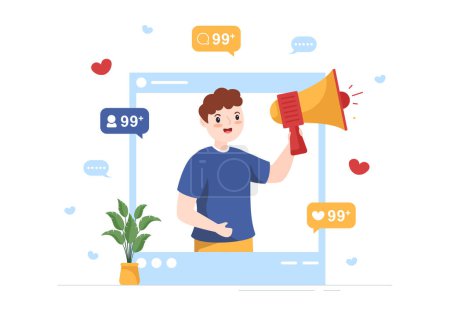 Illustration for Celebrity Influencer with Posts on Internet for Advertising Marketing, Daily Life or Endorse in Flat Cartoon Hand Drawn Templates Illustration - Royalty Free Image