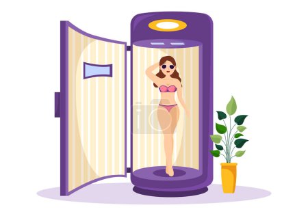 Tanning Bed Procedure to Get Exotic Skin with Modern Technology at the Spa Salon Solarium in Flat Cartoon Hand Drawn Templates Illustration