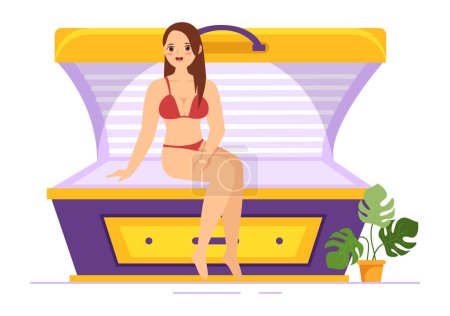 Illustration for Tanning Bed Procedure to Get Exotic Skin with Modern Technology at the Spa Salon Solarium in Flat Cartoon Hand Drawn Templates Illustration - Royalty Free Image
