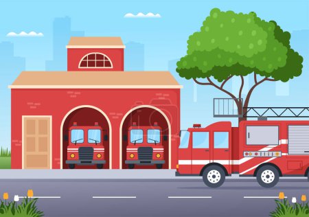 Illustration for Fire Department with Firefighters Extinguishing House, Forest and Helping People in Various Situations in Flat Hand Drawn Cartoon Illustration - Royalty Free Image
