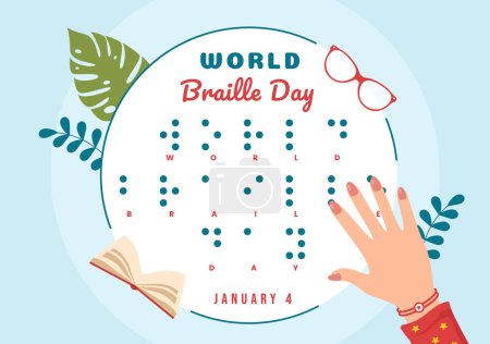 Ilustración de Día Mundial del Braille el 4 de enero con texto por alfabeto para los medios de comunicación en dibujos animados planos Plantillas dibujadas a mano Ilustración - Imagen libre de derechos