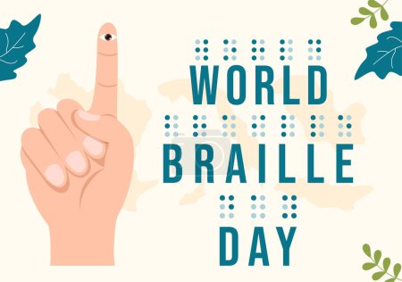 Ilustración de Día Mundial del Braille el 4 de enero con texto por alfabeto para los medios de comunicación en dibujos animados planos Plantillas dibujadas a mano Ilustración - Imagen libre de derechos