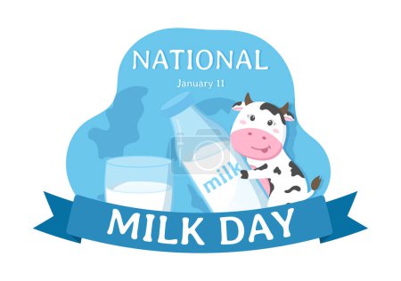 Happy Milk Day Feier mit Splash Drop in glatter Welle von weißer Frischmilch von Kuh in flachen Cartoon handgezeichnete Vorlagen Illustration
