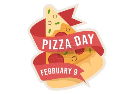National Pizza Day on Celebration February 9 by Consuming Various Slice in Flat Cartoon Style Background Hand Drawn Templates Illustration
