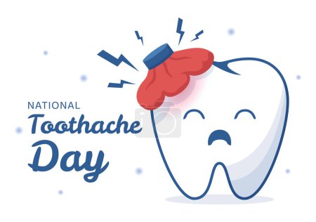 Illustration for National Toothache Day on February 9 with Teeth for Dental Hygiene so as not to Cause Pain in Flat Cartoon Hand Drawn Templates Illustration - Royalty Free Image
