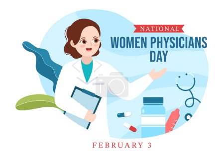 Ilustración de Día Nacional de la Mujer Médicos el 3 de febrero para honrar a las Doctoras en todo el país en dibujos animados planos Plantillas dibujadas a mano Ilustración - Imagen libre de derechos