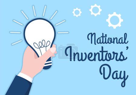 Illustration for National Inventors Day on February 11 Celebration of Genius Innovation to Honor Creator of Science in Flat Cartoon Hand Drawn Template Illustration - Royalty Free Image