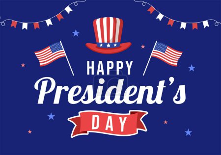 Feliz Día de los Presidentes con Estrellas y Bandera de EE.UU. para el Presidente de América Adecuado para Cartel en Plantillas Planas Dibujadas a Mano Ilustración