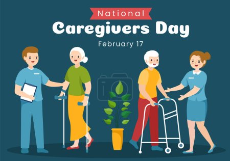 Illustration for National Caregivers Day on February 17th Provide Selfless Personal Care and Physical Support in Flat Cartoon Hand Drawn Templates Illustration - Royalty Free Image