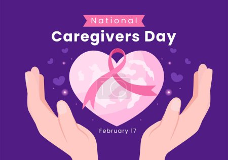 Illustration for National Caregivers Day on February 17th Provide Selfless Personal Care and Physical Support in Flat Cartoon Hand Drawn Templates Illustration - Royalty Free Image