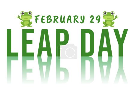 Joyeux jour bissextile sur 29 Février avec grenouille mignonne dans le style plat dessin animé à la main Modèles de fond Illustration